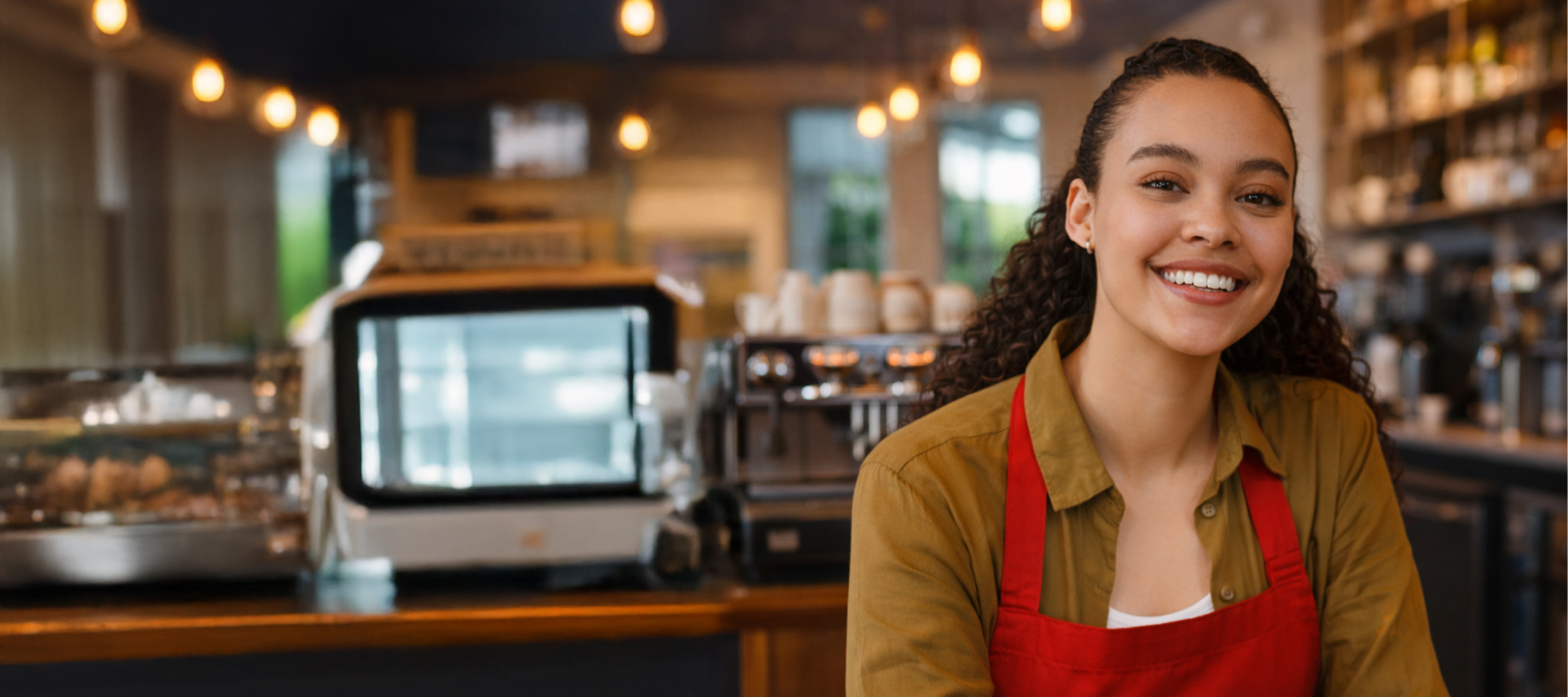 Chica sonriendo en un restaurante